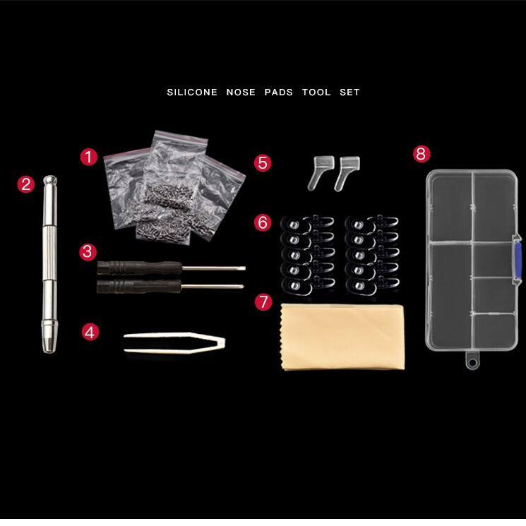 Brilles Deguna spilventiņi Pretslīdes skrūvju komplekts Ausu āķi Dažāda veida skrūves Skrūvgriežu piederumi 