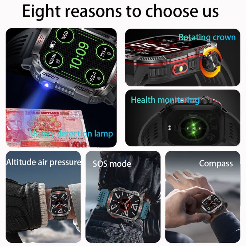 2024 Нов за Xiaomi GPS Track Smartwatch Men Bluetooth Call 600Mah Battery Compass LED Lighting Outdoor Military Men Smartwatch