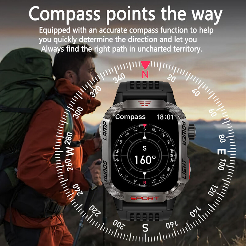 2024 Нов за Xiaomi GPS Track Smartwatch Men Bluetooth Call 600Mah Battery Compass LED Lighting Outdoor Military Men Smartwatch
