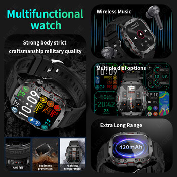 LIGE 2024 Outdoor Military Mens Smartwatch Bluetooth Call Sport Αδιάβροχα Έξυπνα Ρολόγια IP68 για Android IOS