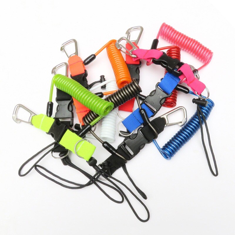 Навито въже за безопасно гмуркане с катарама за бързо освобождаване, червено