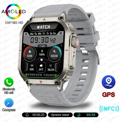 2024 Novi GPS sportski pametni sat Muški AMOLED HD zaslon IP68 Vodootporan NFC Bluetooth Call Outdoor Vojni SmartWatch za Android