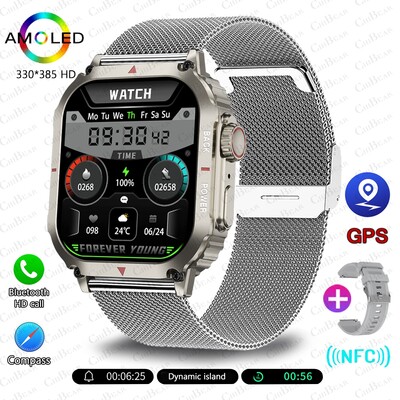 2024 Novi GPS sportski pametni sat Muški AMOLED HD zaslon IP68 Vodootporan NFC Bluetooth Call Outdoor Vojni SmartWatch za Android