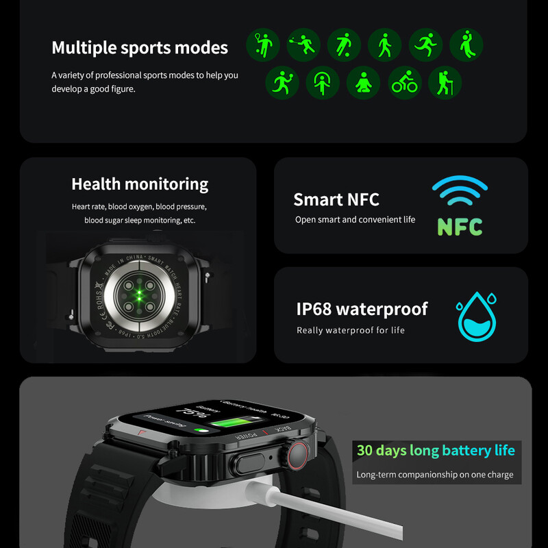 2024 Novi GPS sportski pametni sat Muški AMOLED HD zaslon IP68 Vodootporan NFC Bluetooth Call Outdoor Vojni SmartWatch za Android