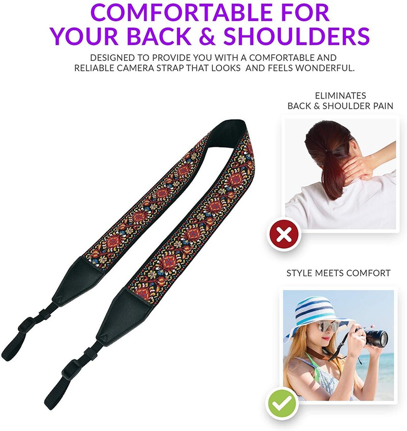 Curea pentru aparatul foto vintage țesut roșu pentru toate camerele DSLR Curea universală elegantă pentru gât și umăr, curea cu model floral