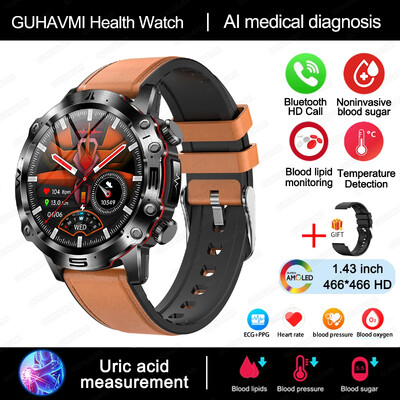 Έξυπνο ρολόι γλυκόζης αίματος ουρικού οξέος 2024 για άνδρες ECG+PPG Fitness Tracker Ρολόι Bluetooth Call Health Smartwatch