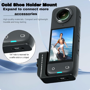 CYNOVA For Insta360 X4 Cold Shoe Mount Προσαρμογέας μικροφώνου ήχου Βάση δέκτη μικροφώνου για αξεσουάρ DJI Mic2 RX Insta 360 X4 X3