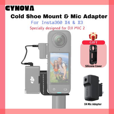 CYNOVA За Insta360 X4 Cold Shoe Mount Аудио Микрофон Адаптер Микрофон Приемник Държач За DJI Mic2 RX Insta 360 X4 X3 Аксесоари