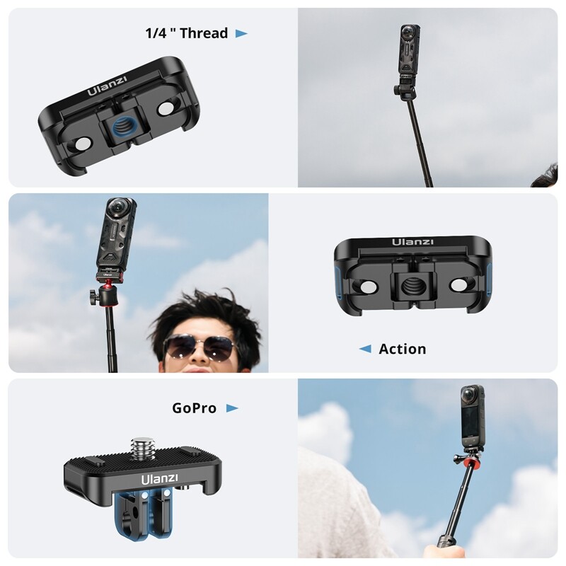Ulanzi IN-05 Insta360 X4 Quick-Release Plate Metal Adapter Mount 3 в 1 интерфейс с 1/4'' Thread Action Gopro Mount