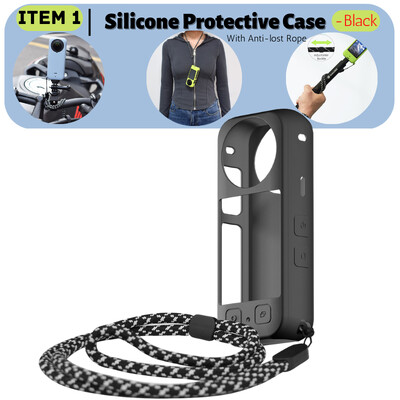 Insta360 X3 Аксесоари Силиконов защитен калъф Закалено стъкло Протектор на екрана Капачка на обектива Предпазители за обектива Метална рамка Калъф за носене