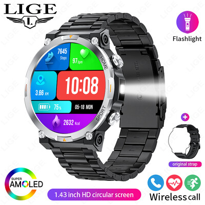 Смарт часовник LIGE 1.43'' AMOLED Спортен фитнес тракер Водоустойчив SmartWatch Bluetooth мъжки дамски часовници 2024 за Xiaomi Huawei