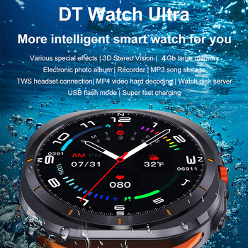 2024 DT Watch Ultra 7 Smart Watch USB Μεταφορά δεδομένων 4GB 3D Vision TWS Men Smartwatch Γυναικεία Κλήση Bluetooth Ασύρματη φόρτιση