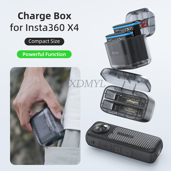 Dual Charging Battery Charger Hub for Insta360 X4 with Misro SD Card Slots Battery Charging Case Manager Camera Accessories