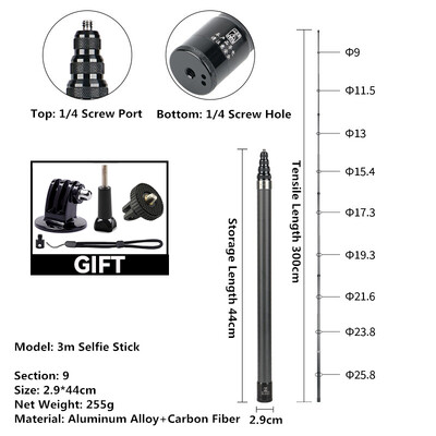 Invisible Extended Edition Selfie Stick Scalable Monopod za Insta 360 X2 X3 X4 Dodaci za GoPro 12 11 10 9 8 Stick Stativ