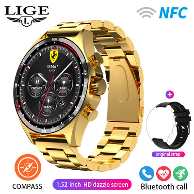 LIGE 2024 Smartwatch за Porsche Смарт часовник Мъжки цифрови часовници Спорт на открито Компас и NFC Bluetooth разговор Ръчен часовник Златен