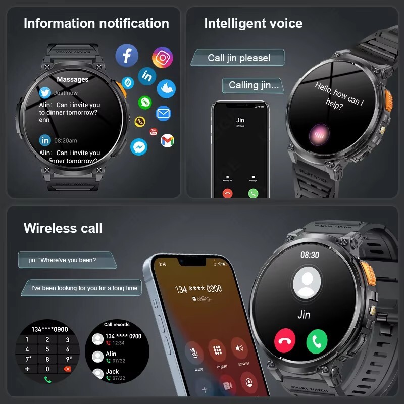 Novi 1.85” HD ekran LED svjetiljka pametni sat muški 730mAh velika baterija BT Call Man narukvica vodootporan fitnes muški pametni sat