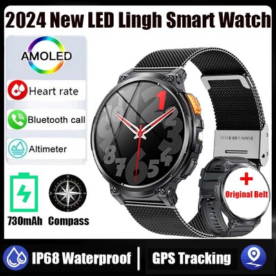 2024 Нов външен мъжки умен часовник BT call 730mAh батерия монитор за здравословен пулс фенерче мулти-спорт водоустойчив умен часовник