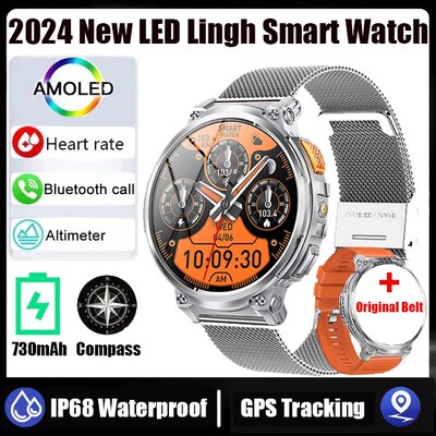 2024 Нов външен мъжки умен часовник BT call 730mAh батерия монитор за здравословен пулс фенерче мулти-спорт водоустойчив умен часовник