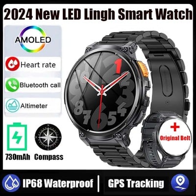 2024 Нов външен мъжки умен часовник BT call 730mAh батерия монитор за здравословен пулс фенерче мулти-спорт водоустойчив умен часовник