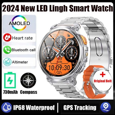2024 Нов външен мъжки умен часовник BT call 730mAh батерия монитор за здравословен пулс фенерче мулти-спорт водоустойчив умен часовник