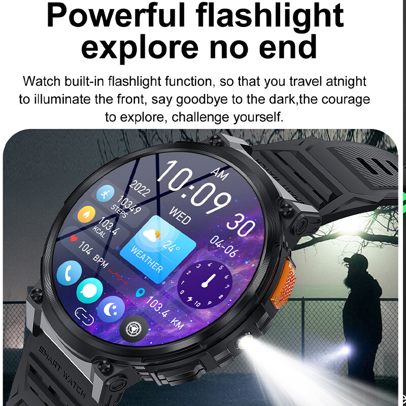 2024 Нов външен мъжки умен часовник BT call 730mAh батерия монитор за здравословен пулс фенерче мулти-спорт водоустойчив умен часовник