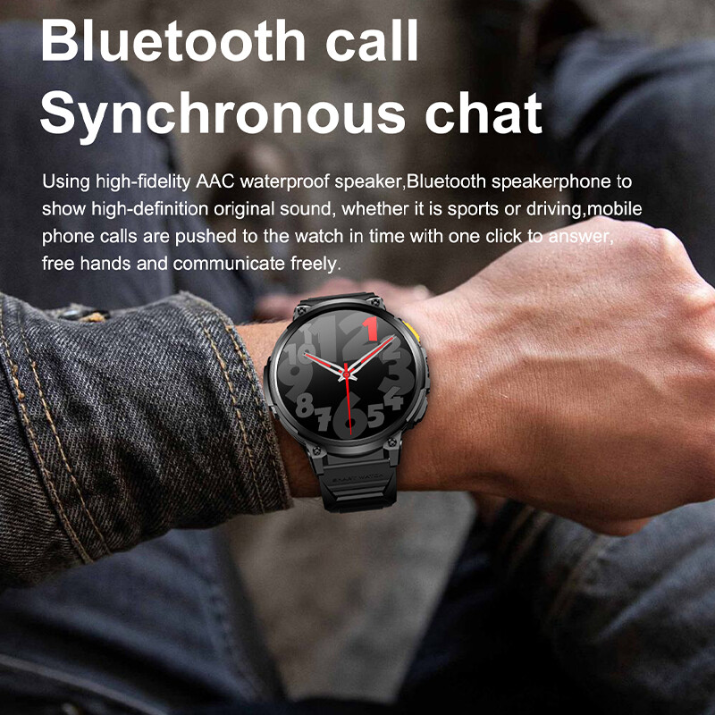 2024 Нов външен мъжки умен часовник BT call 730mAh батерия монитор за здравословен пулс фенерче мулти-спорт водоустойчив умен часовник