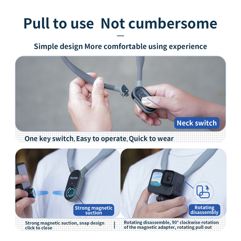 TELESIN Silikonski držač za vrat za GoPro Hero 13 12 11 10 9 8 Insta360 DJI Osmo Action Dodaci za pametni telefon Magnetic Action