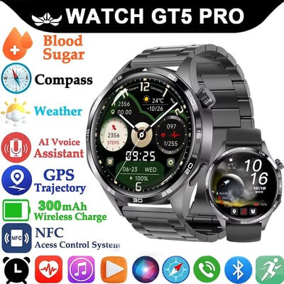 2024-es új GT 5 Pro GPS Smart Watch Férfi Fitness óra AMOLED Mindig HD képernyős NFC BT Call SmartWatch Mens IP67 Vízálló