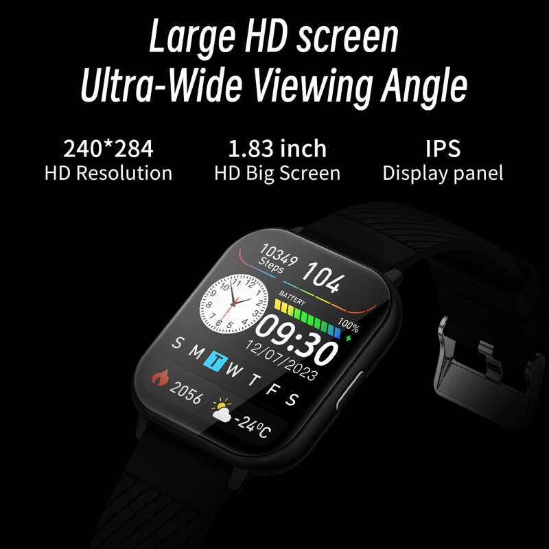 2024 Pametni sat Bluetooth Podsjetnik na poruke za poziv 240 * 284 HD 1,83 inča Veliki zaslon Snimanje vježbi Praćenje krvnog tlaka S