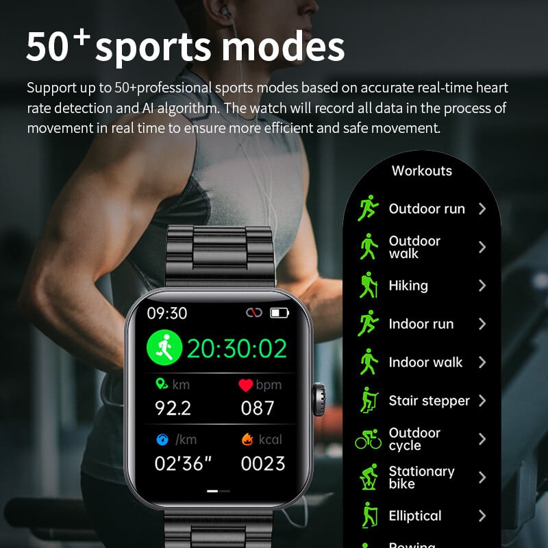 2024 m. NFC neinvazinis gliukozės kiekio kraujyje išmanusis laikrodis vyrų kūno temperatūros sveikatos monitorius IP68 vandeniui atsparus sportinis išmanusis laikrodis vyrams