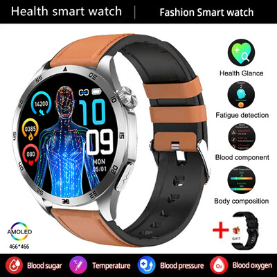 2024. Novi pametni sat medicinske kvalitete za muškarce Glukoza u krvi, lipidi i mokraćna kiselina EKG+PPG AI dijagnostički detektor GPS Tracker pametni sat