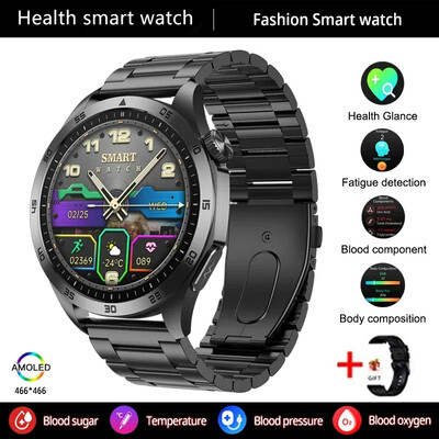 2024. Novi pametni sat medicinske kvalitete za muškarce Glukoza u krvi, lipidi i mokraćna kiselina EKG+PPG AI dijagnostički detektor GPS Tracker pametni sat