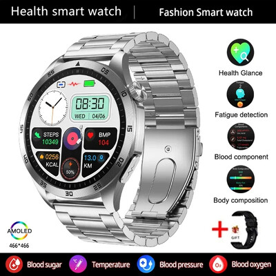 2024. Novi pametni sat medicinske kvalitete za muškarce Glukoza u krvi, lipidi i mokraćna kiselina EKG+PPG AI dijagnostički detektor GPS Tracker pametni sat