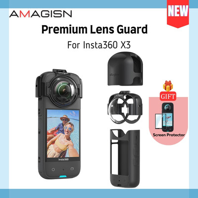 AMAGISN За Insta360 X3 Premium Lens Guard Стъклена протекторна капачка Силиконов каучук Калъф за камера Калъф за Insta 360 X3 Аксесоари