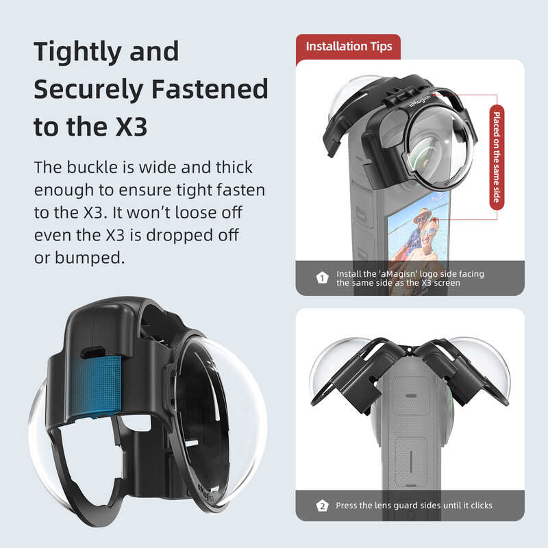 AMAGISN pentru Insta360 X3 Capac de protecție din sticlă de protecție premium pentru lentile Capac din cauciuc siliconic pentru carcasa camerei pentru accesorii Insta 360 X3