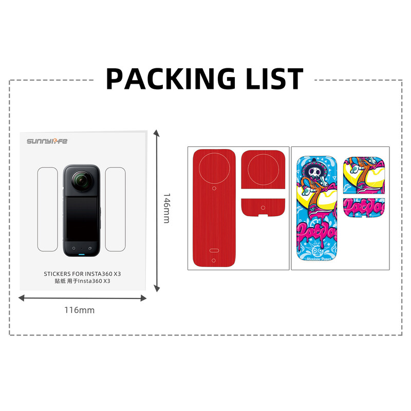 2 комплекта PVC стикери Защитно фолио за Insta 360 X3 Водоустойчиви стикери, устойчиви на надраскване Подвижен кожен капак за камера Insta360 X3