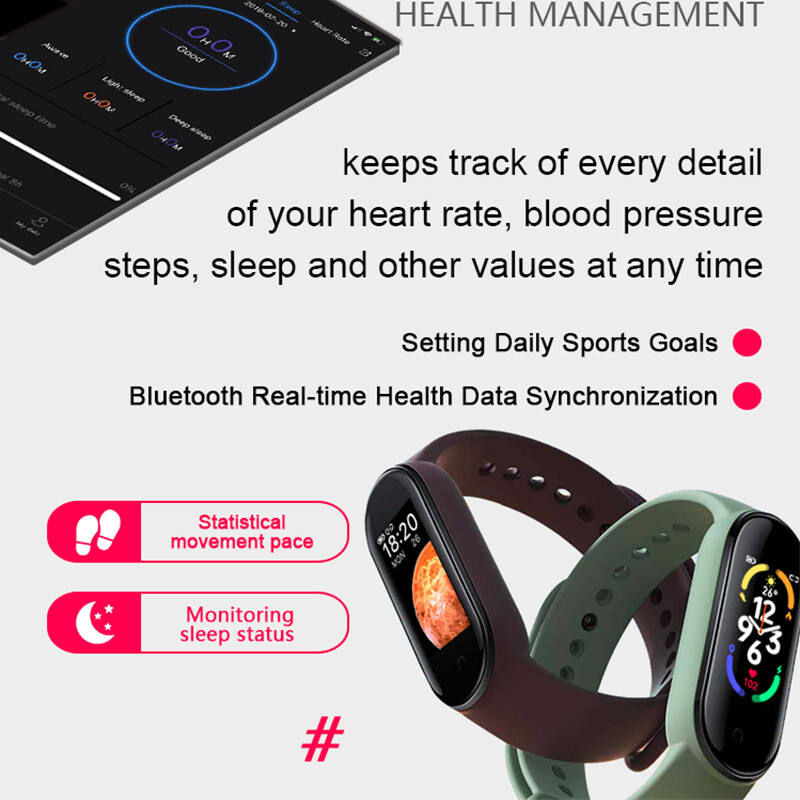 Inteligentné hodinky M7 Smartband s náramkom na sledovanie srdcovej frekvencie, fitness sledovačom, krvným tlakom a športovým náramkom pre Mi Band 7 pre mužov a ženy.