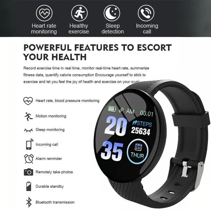 Tõeline sammulugeja nutikell Rate Smartwatch Fitness Tracker Vererõhu mõõtmine Sport Käevõru Mehed Naised