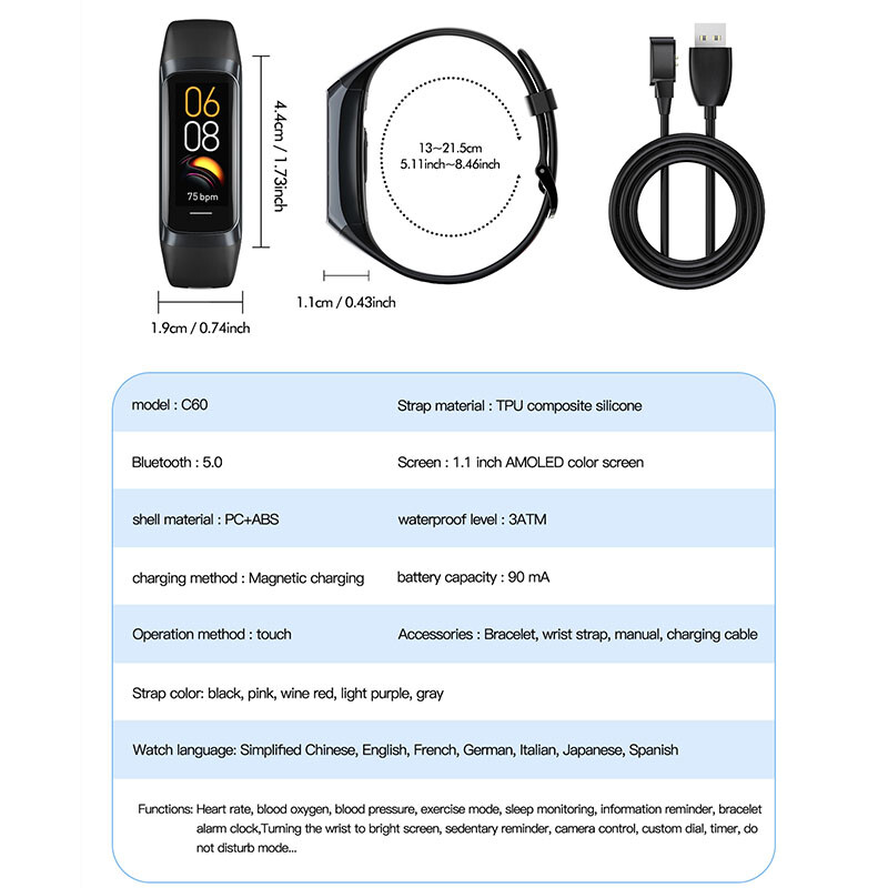 Amoled pametni sat Remen za pametni sat Ženski otkucaji srca Vodootporna Povezana pametna narukvica Sport Fitness Tracker