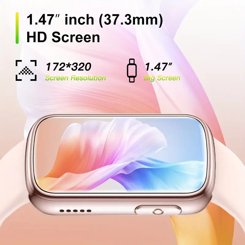 1.47''Водоустойчив силиконов смарт часовник със съобщение за наблюдение на съня Спортна смарт лента Педометър Гривна за напомняне на информация