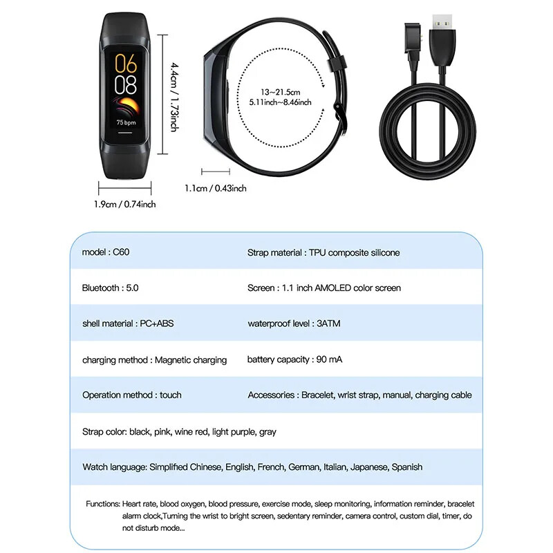 Смарт часовник 2024 Band 8 Adult New Fit 2 Водоустойчив Фитнес тракер за активност Съвместим с Android Ios
