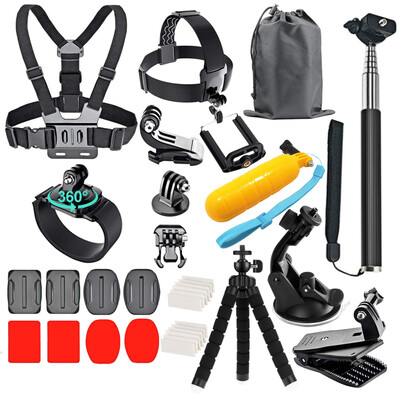 Комплект аксесоари за екшън камера за Gopro Hero 12 11 10 за Xiaomi Yi Insta360 X4 X3 Калъф Комплект за монтиране на каишка Selfie Stick Мотоциклет