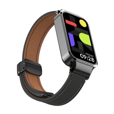 За Xiaomi Smart Band 9 Активна кожена каишка Магнитна сгъваема катарама за Redmi Band 3 Метален защитен калъф Вградена каишка