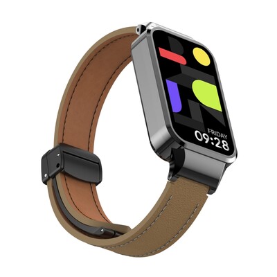 За Xiaomi Smart Band 9 Активна кожена каишка Магнитна сгъваема катарама за Redmi Band 3 Метален защитен калъф Вградена каишка