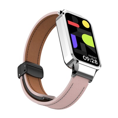 За Xiaomi Smart Band 9 Активна кожена каишка Магнитна сгъваема катарама за Redmi Band 3 Метален защитен калъф Вградена каишка