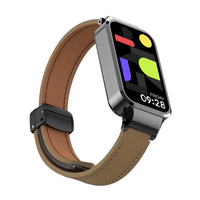 За Xiaomi Smart Band 9 Активна кожена каишка Магнитна сгъваема катарама за Redmi Band 3 Метален защитен калъф Вградена каишка