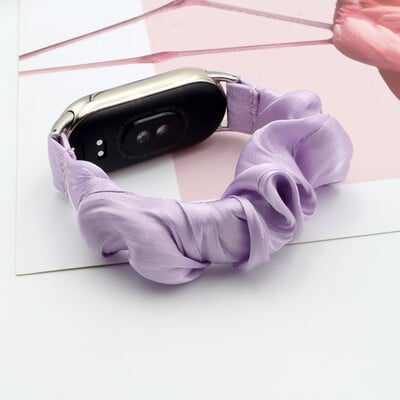 Елегантна найлонова каишка за Xiaomi Mi Band 8/ Smart Band 9 NFC Scrunchies Cloth Мека соло тъкан Гривна за китка Дамска еластична