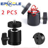 2-Pc 360° въртяща се мини сферична глава с универсална 1/4" винтова стойка за статив за смарт телефон LED видео светлина Микрофон Екшън камери