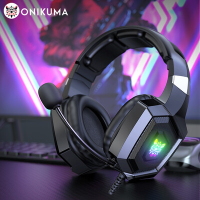 ONIKUMA K8 Gaming Fejhallgató Rugalmas HD Mic RGB Light Surround Hanggal Fülre helyezhető vezetékes headset Gamer PC játékokhoz Xbox