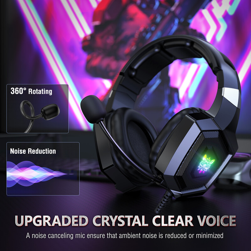 ONIKUMA K8 slušalice za igrice s fleksibilnim HD mikrofonom RGB svjetlo surround zvukom Over-Ear žičane slušalice za igrače za PC igranje Xbox